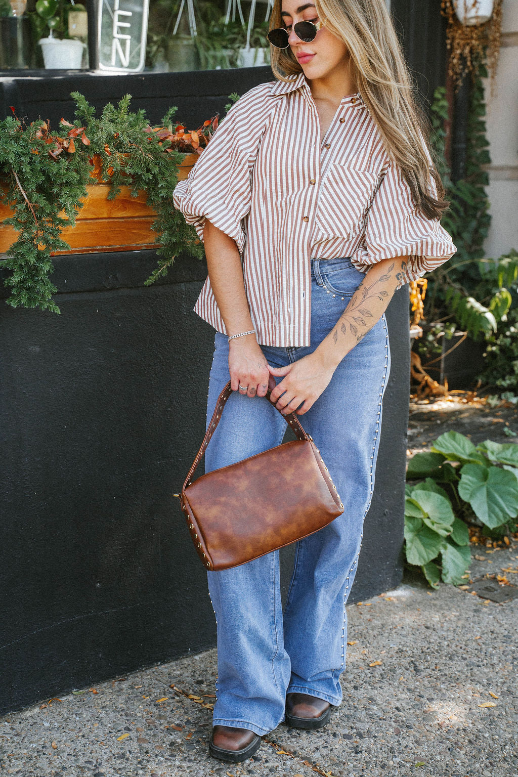 Florence Striped Blouse- Mocha