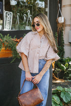Florence Striped Blouse- Mocha