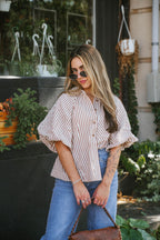 Florence Striped Blouse- Mocha