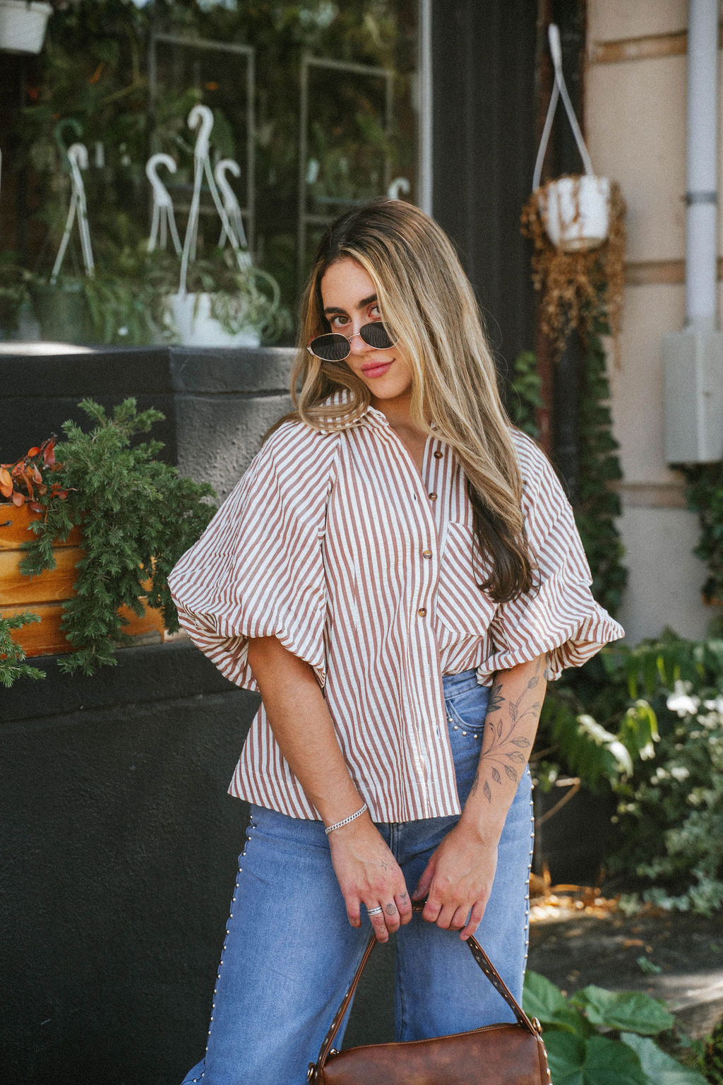 Florence Striped Blouse- Mocha