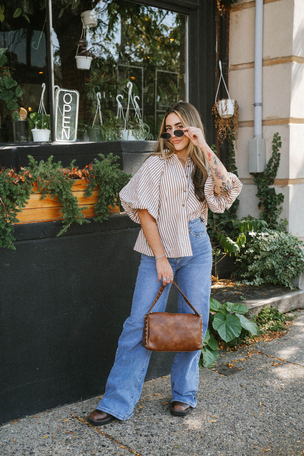 Florence Striped Blouse- Mocha