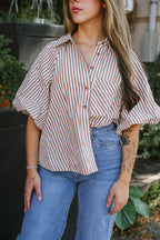 Florence Striped Blouse- Mocha