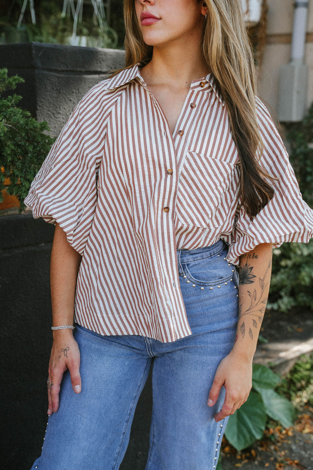 Florence Striped Blouse- Mocha