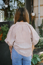 Florence Striped Blouse- Mocha
