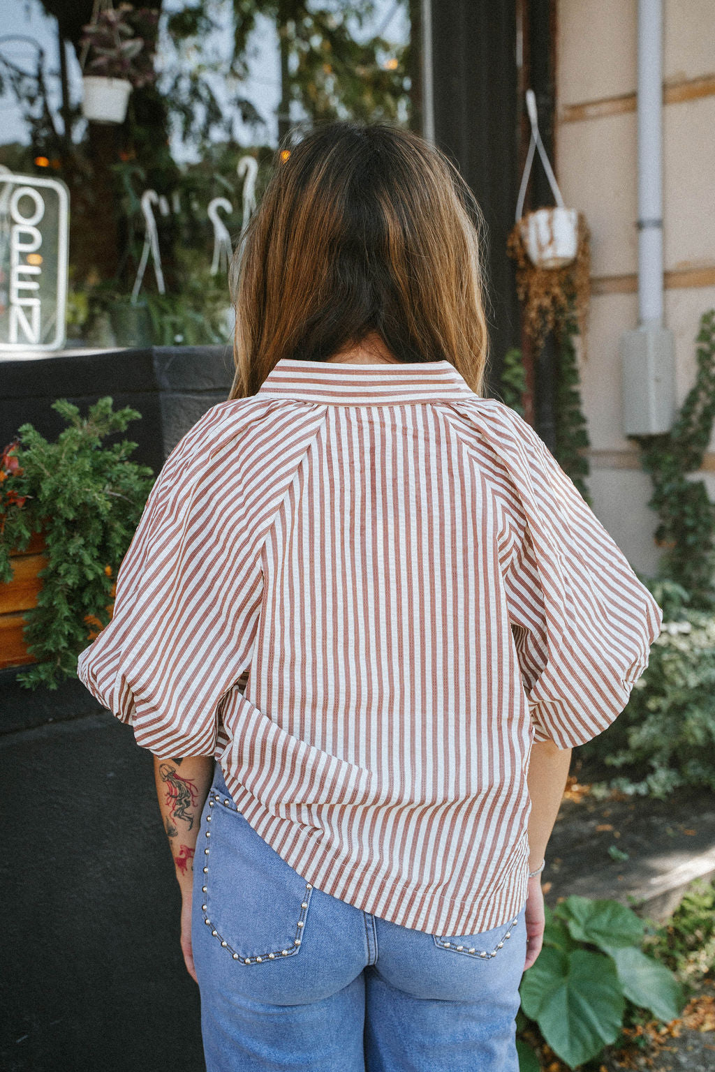 Florence Striped Blouse- Mocha