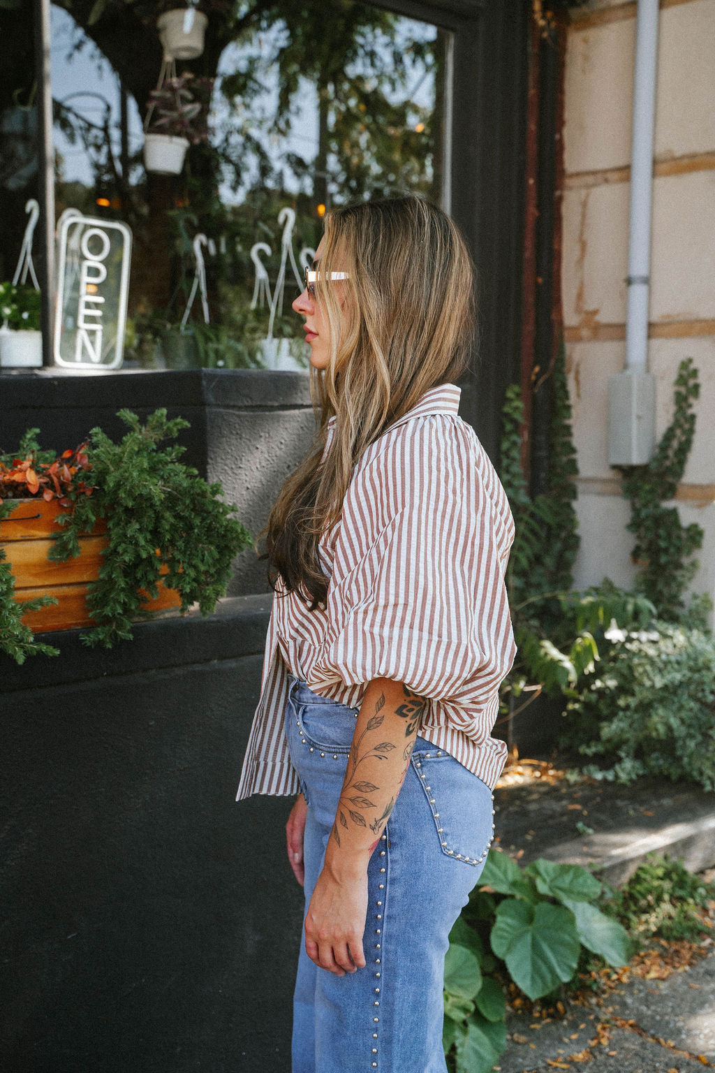 Florence Striped Blouse- Mocha