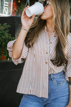 Florence Striped Blouse- Mocha
