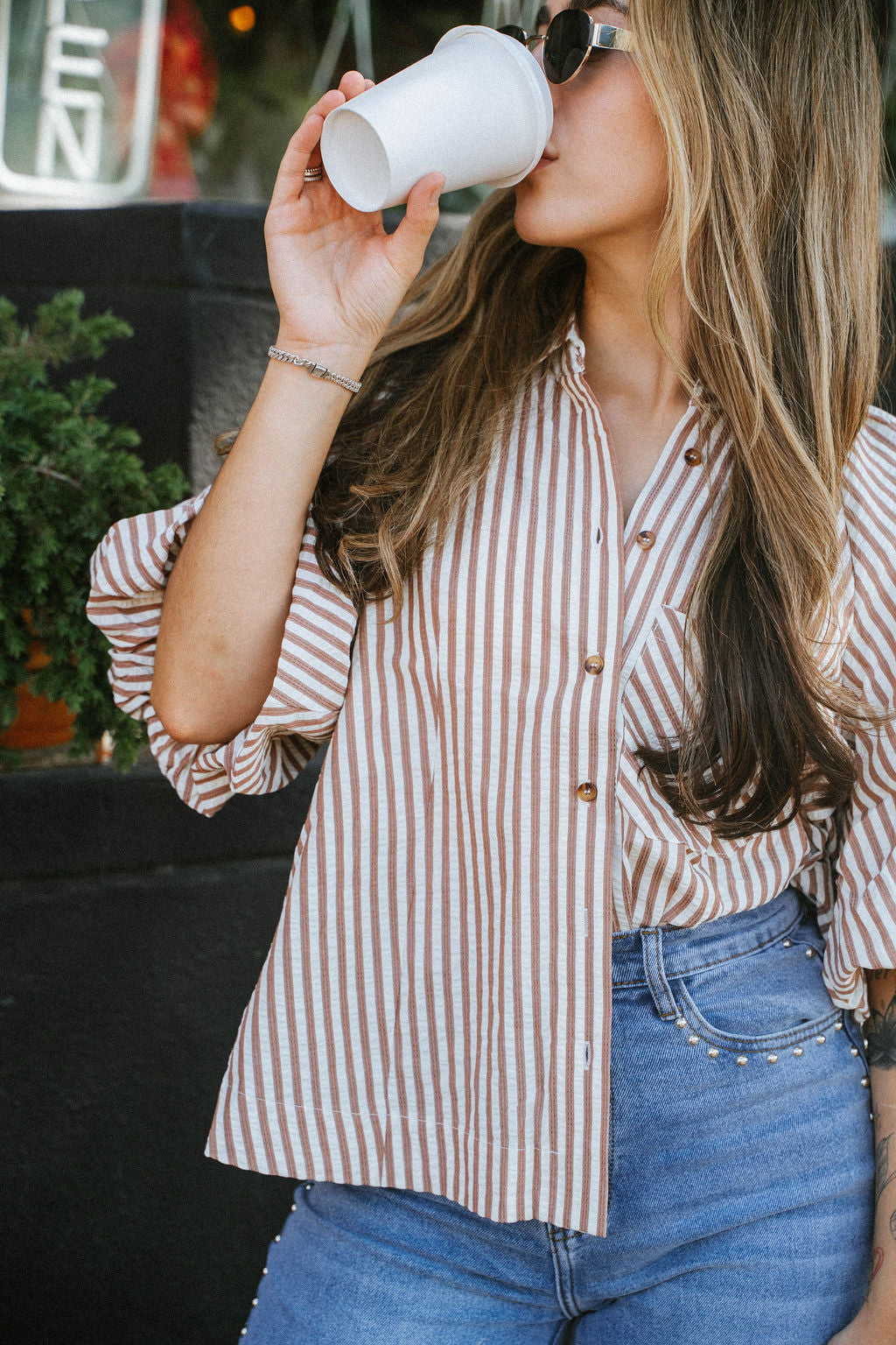 Florence Striped Blouse- Mocha