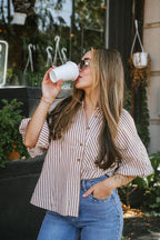 Florence Striped Blouse- Mocha