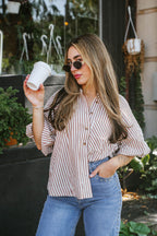 Florence Striped Blouse- Mocha