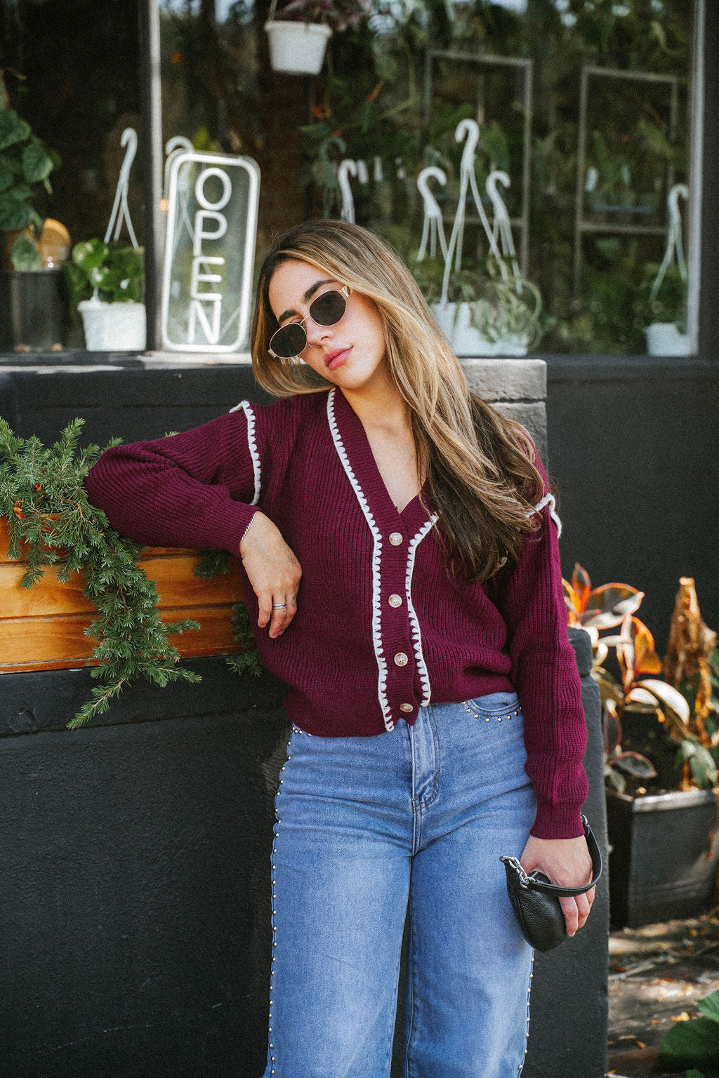 Maeve Contrast Stitch Cardigan