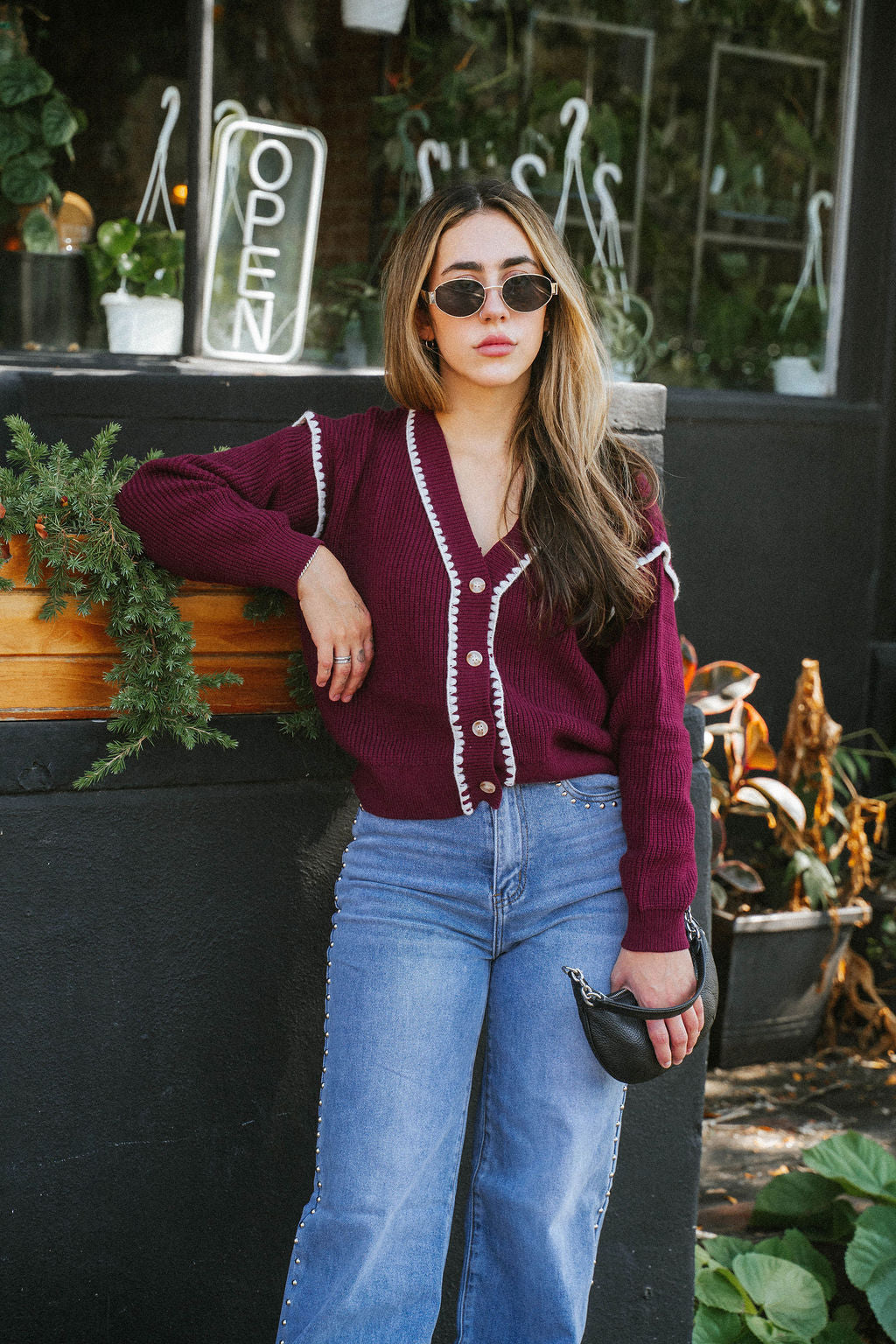 Maeve Contrast Stitch Cardigan