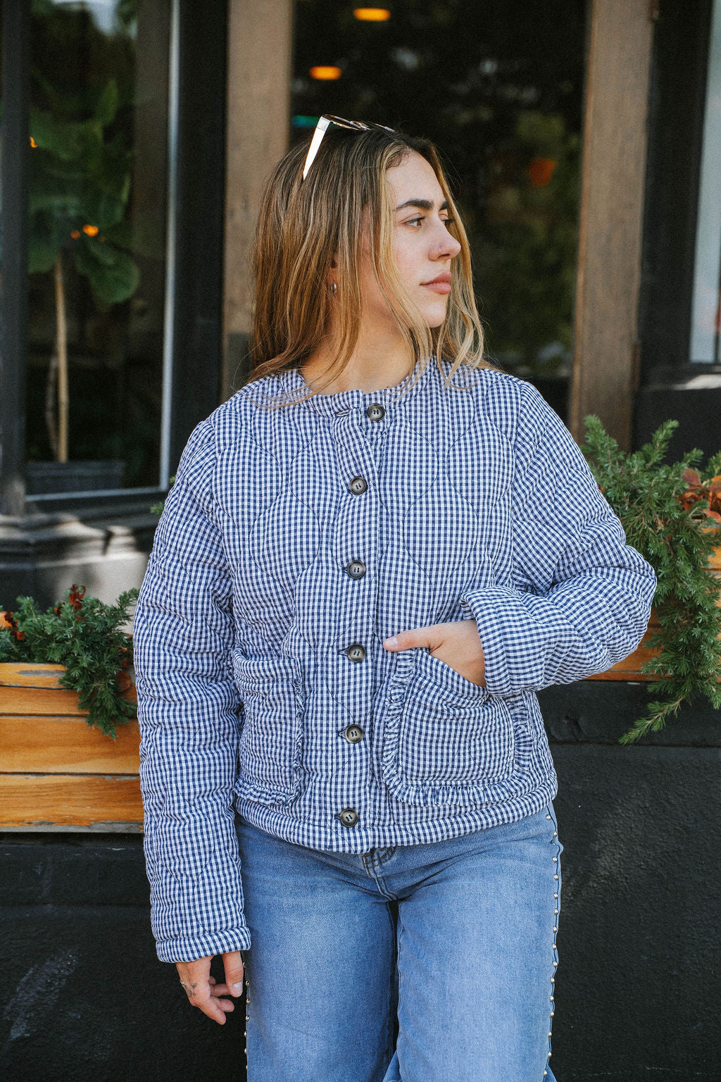 Broad Street Quilted Jacket- Blue