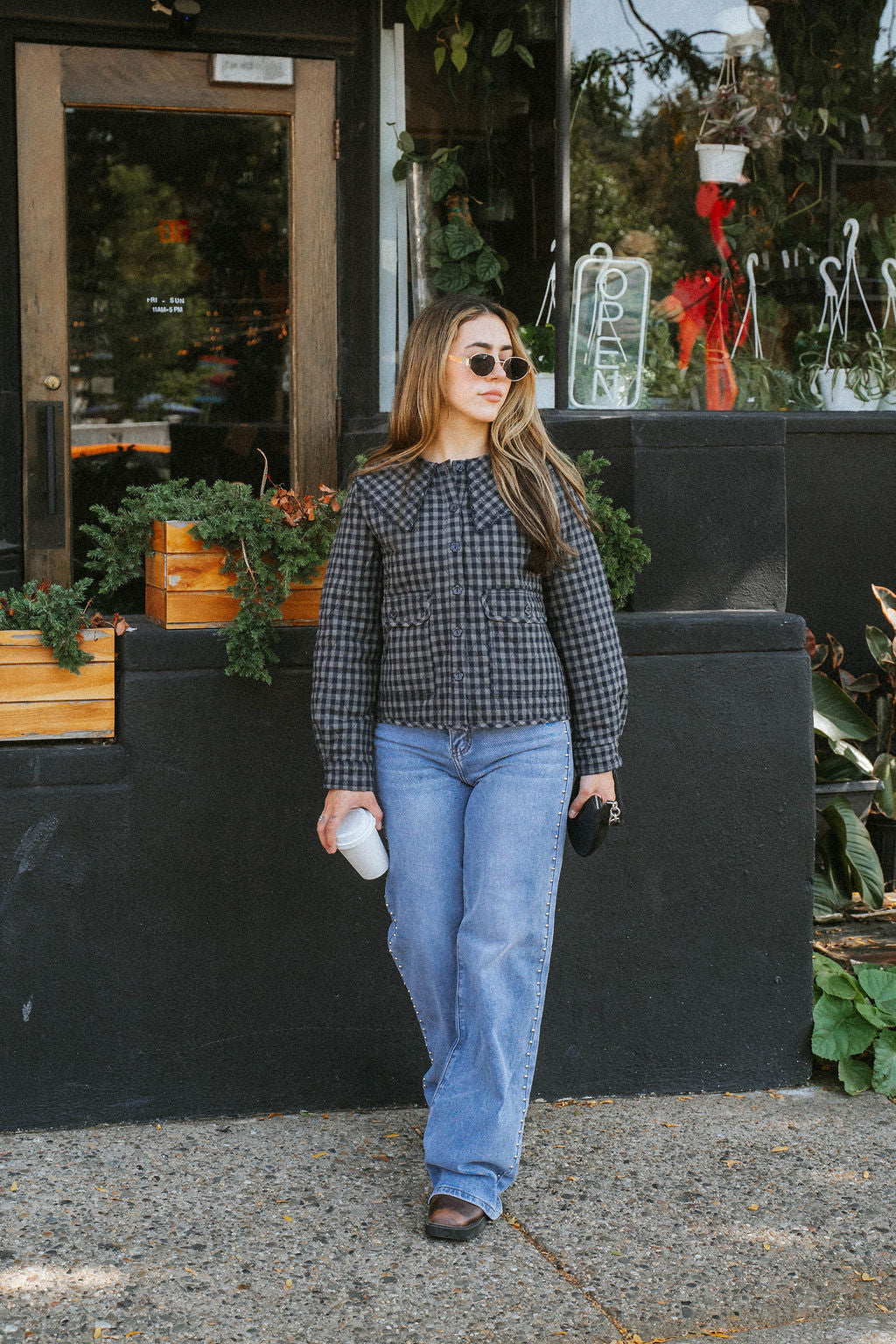 Navy/Grey Quilted Gingham Button-Up Jacket