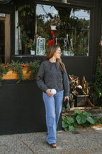 Navy/Grey Quilted Gingham Button-Up Jacket