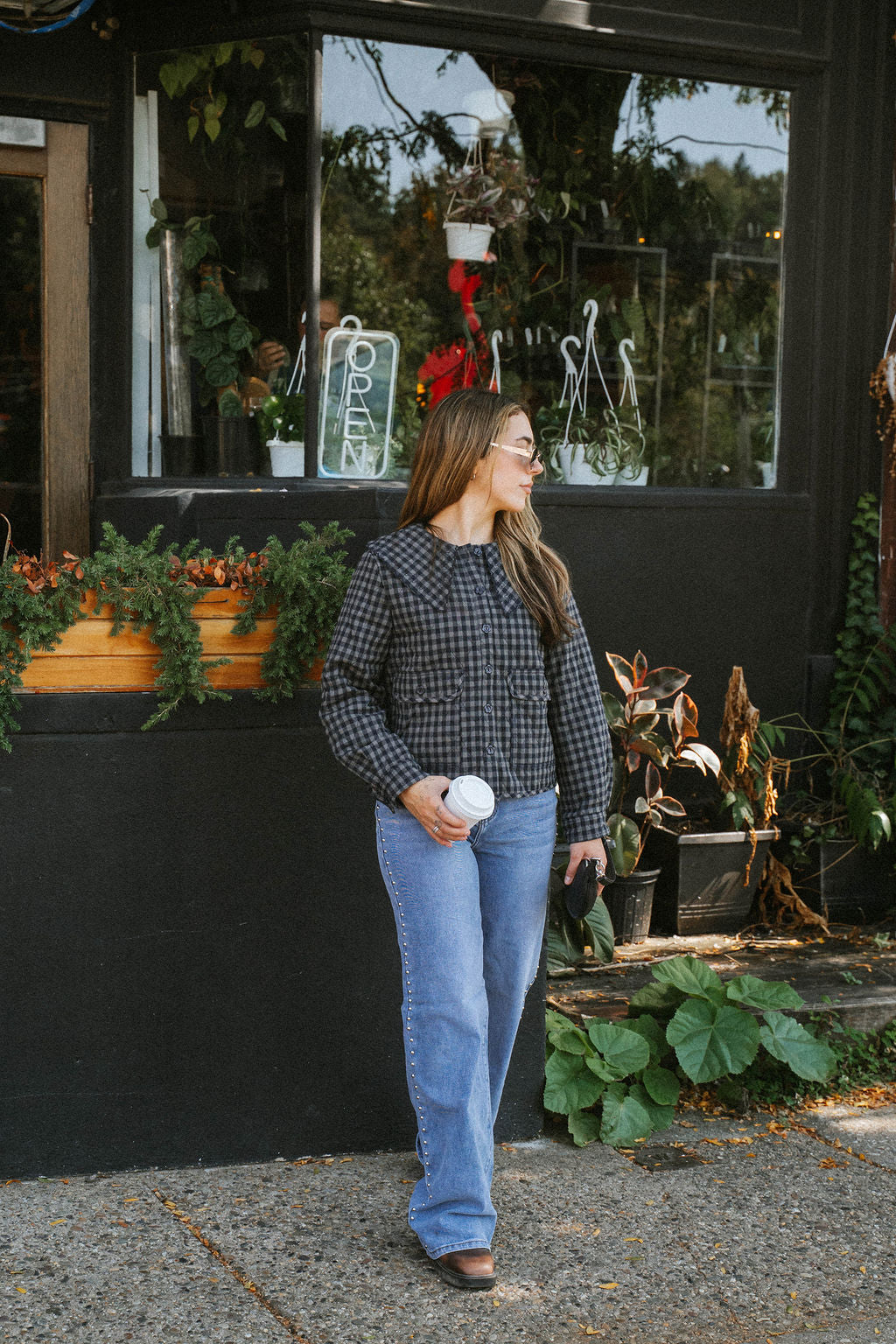 Navy/Grey Quilted Gingham Button-Up Jacket