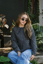 Navy/Grey Quilted Gingham Button-Up Jacket