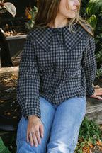 Navy/Grey Quilted Gingham Button-Up Jacket