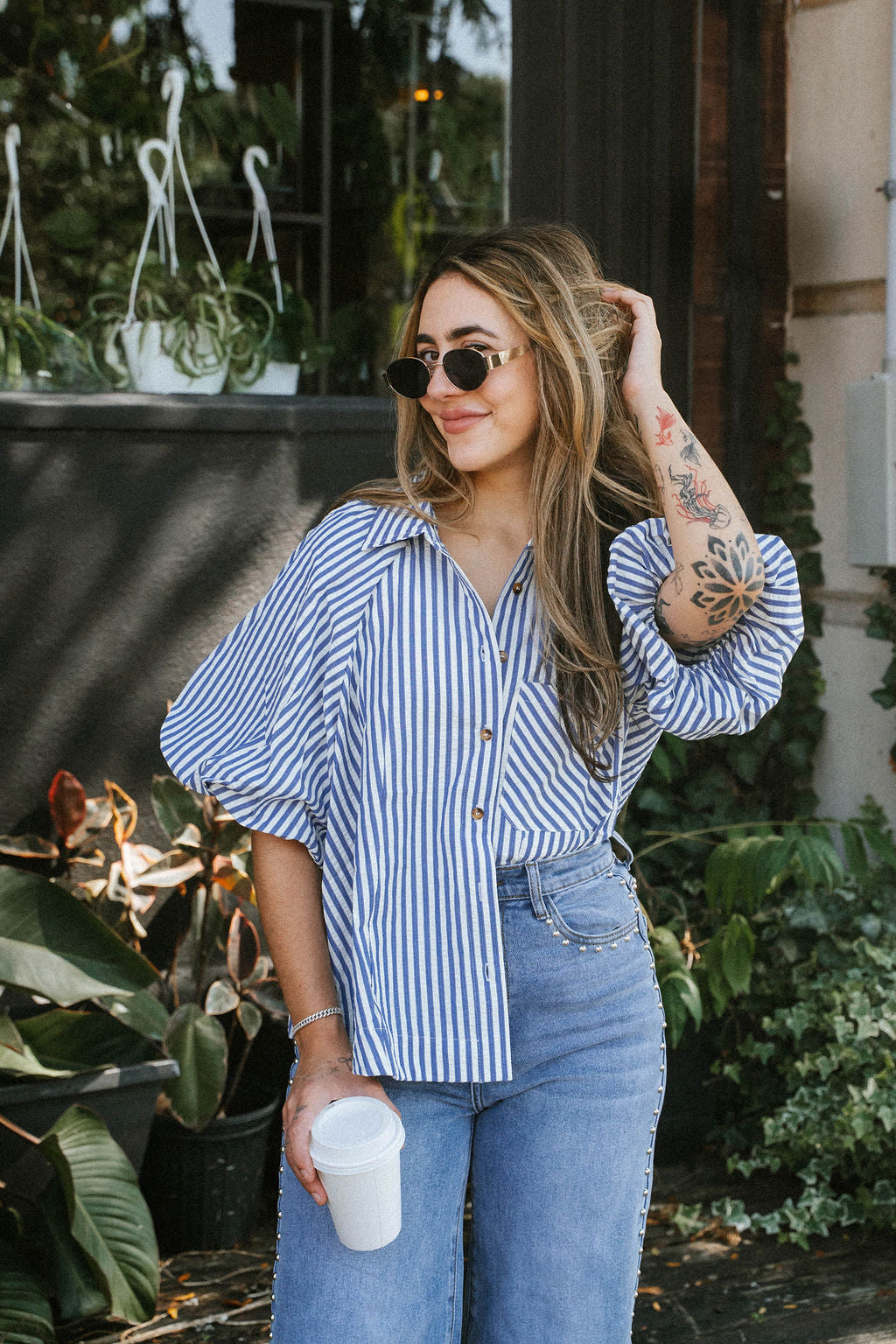 Florence Striped Blouse- Blue
