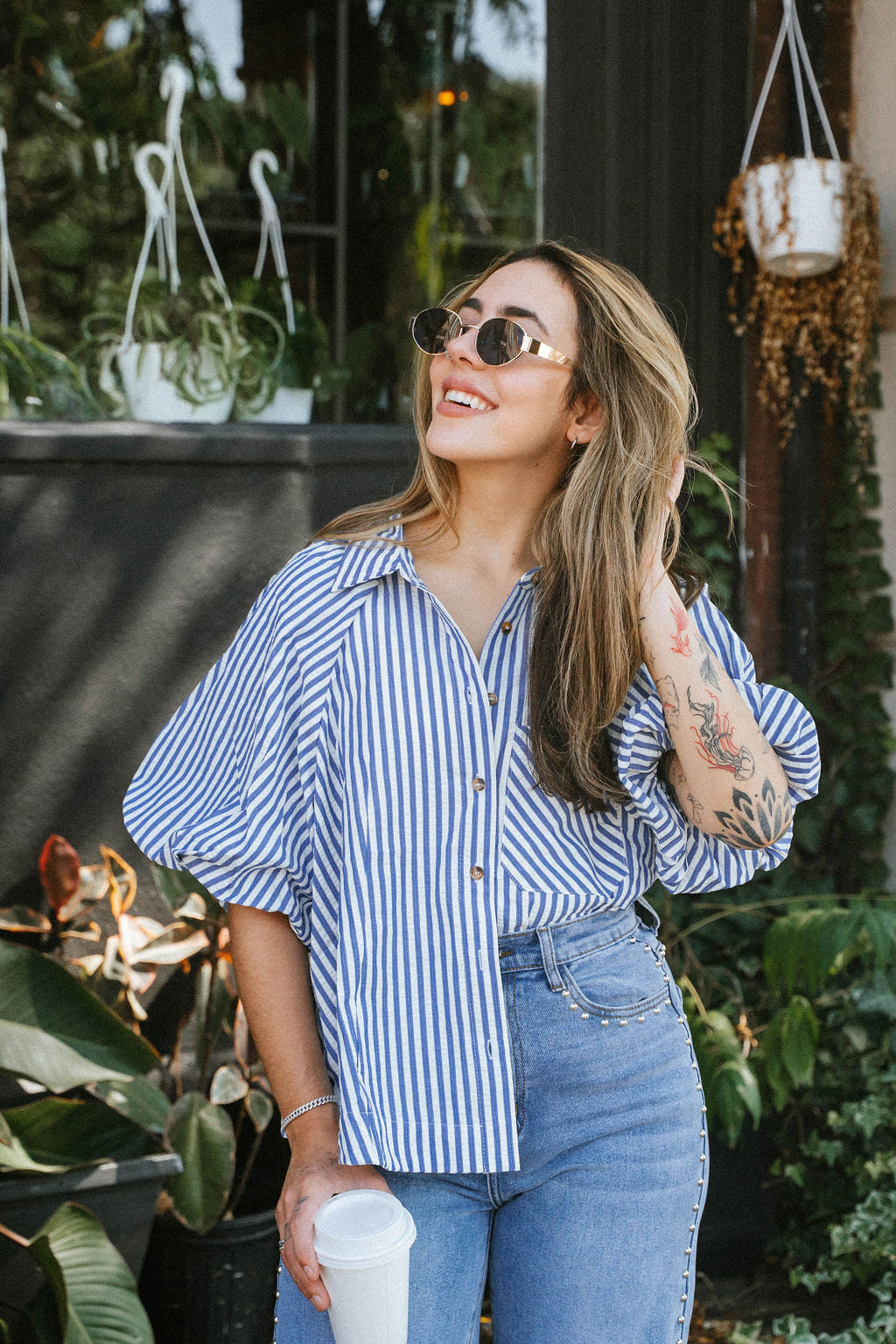 Florence Striped Blouse- Blue