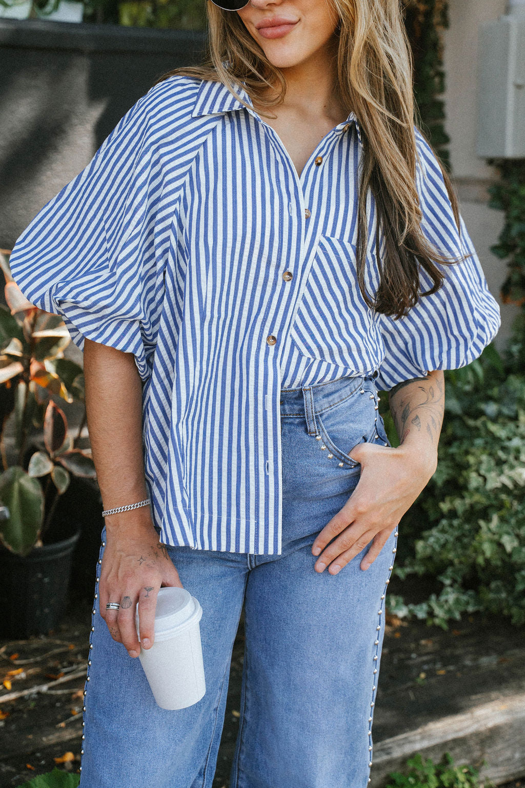 Florence Striped Blouse- Blue