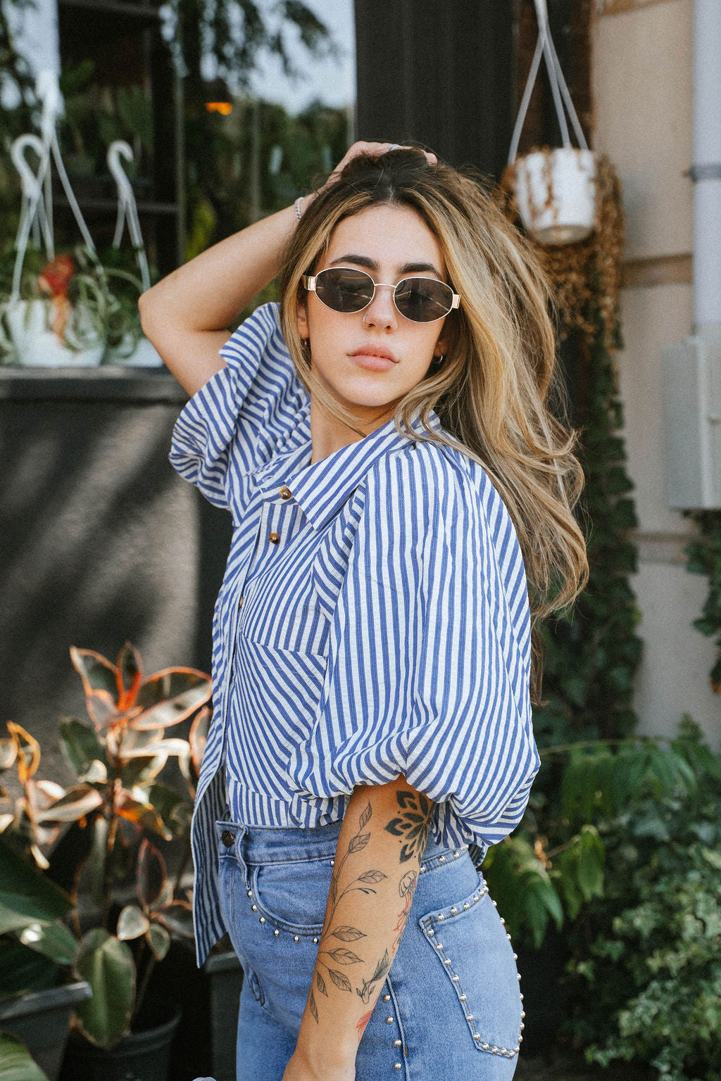 Florence Striped Blouse- Blue