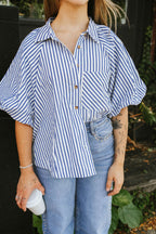 Florence Striped Blouse- Blue