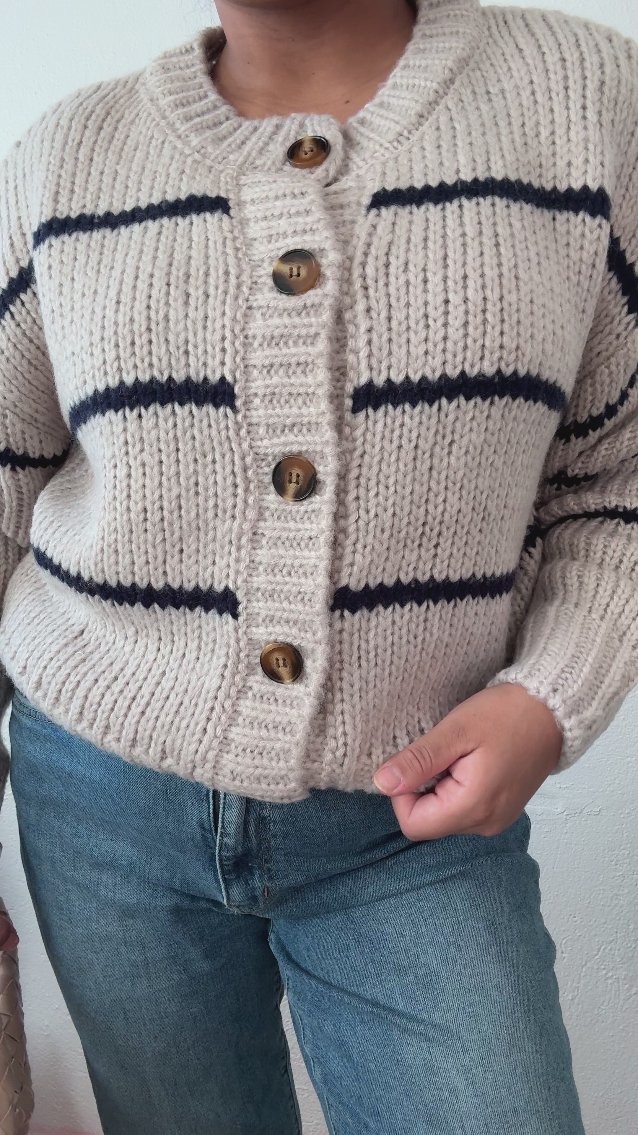 Stone Striped Button Cardigan