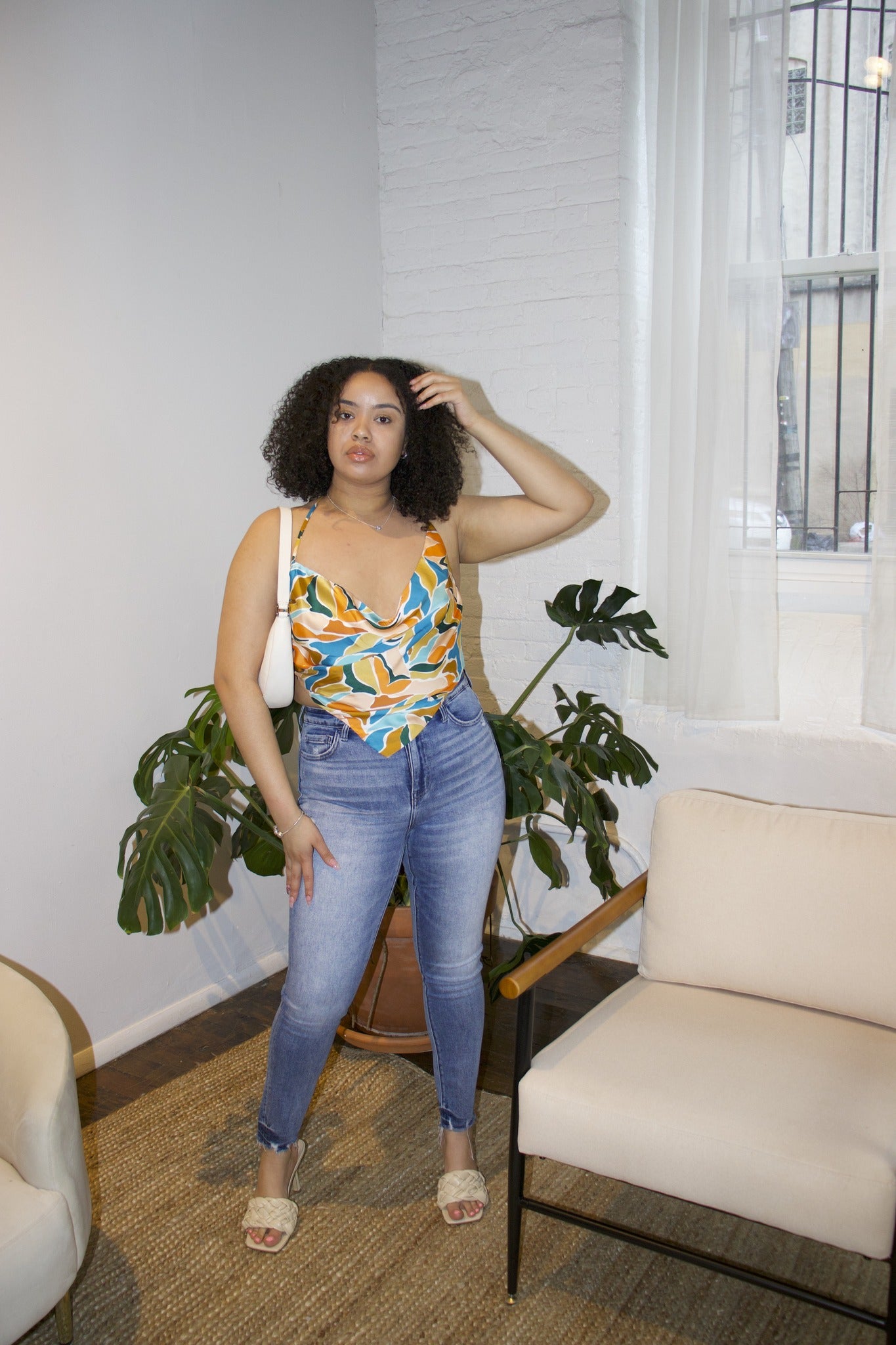 Tropical Multi Color Satin Top