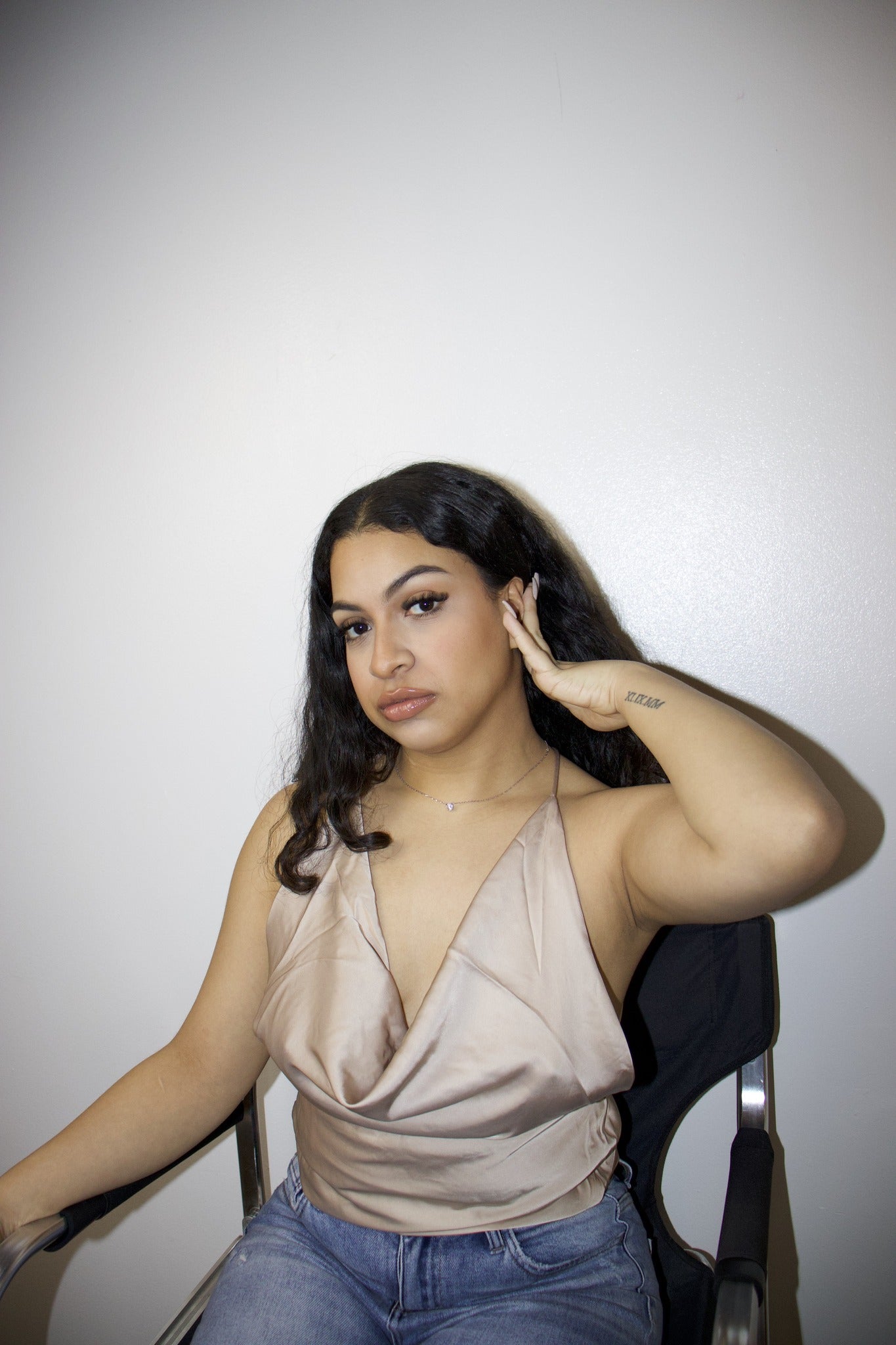 Satin Champagne Cowl Top