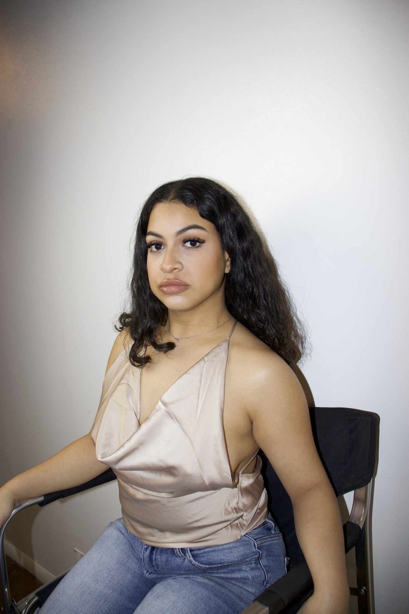 Satin Champagne Cowl Top